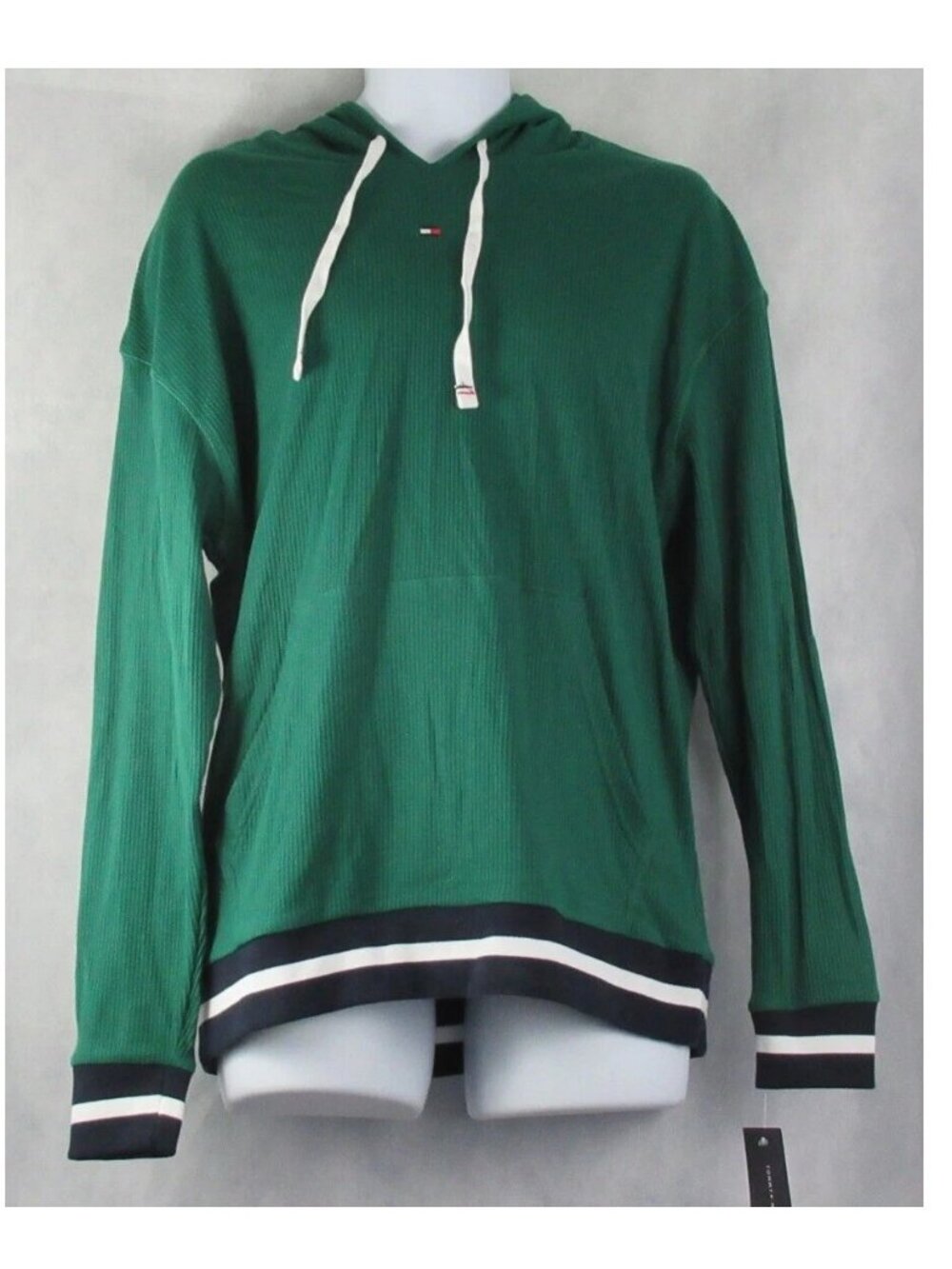 Tommy Hilfiger Men's Soft Cotton Rib Knit Pullover Lounge Hoodie, Green, Medium